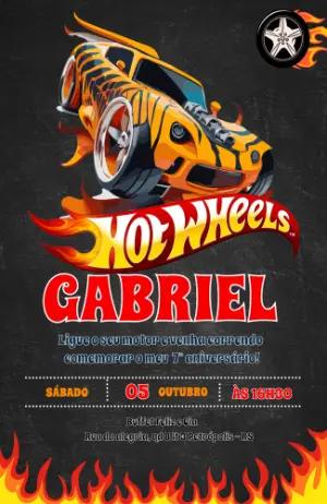 Convite de Aniversário Hot Wheels Carros para Editar