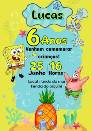 Convite Aniversário Bob Esponja para Editar Online