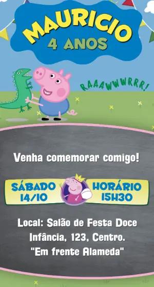 Convite Digital Aniversário George Pig e Dinossauro Editável