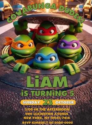 Editable Ninja Turtles Birthday Invitation for Kids