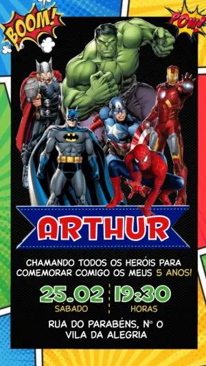 Convite de Aniversário Super-Heróis Estilo HQ Editável
