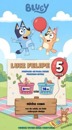 Convite de Aniversário Bluey e Bingo para Editar Online
