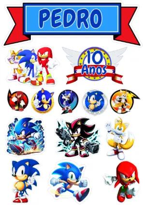 Topo de Bolo Sonic: Personagens para Editar e Imprimir