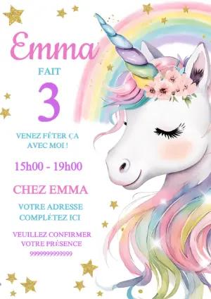 Invitation Anniversaire Licorne à Modifier en Ligne
