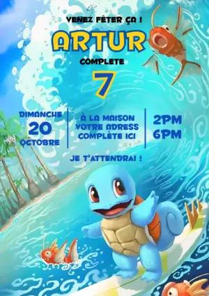 Invitation d'anniversaire Pokémon Carapuce à modifier en ligne