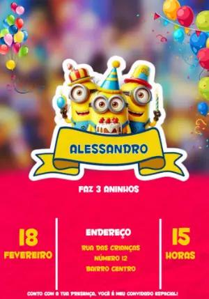 Convite de Aniversário Minions para Editar Online Facilmente