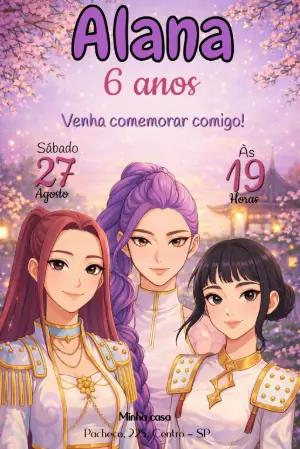 Convite de Aniversário K-pop Anime Mágico Editável