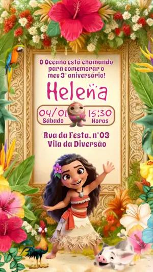 Convite de Aniversário Moana Tropical para Editar