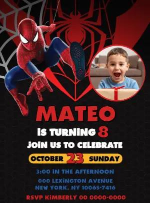 Editable Spider-Man Birthday Invitation with Photo