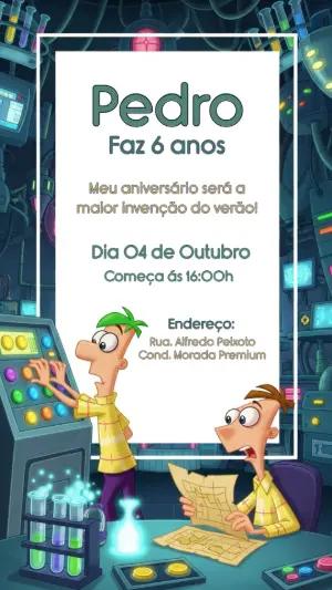 Convite Aniversário Phineas e Ferb para Editar Online