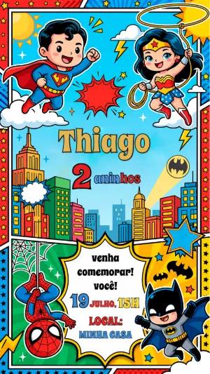 Convite Digital Super Heróis Infantil Editável