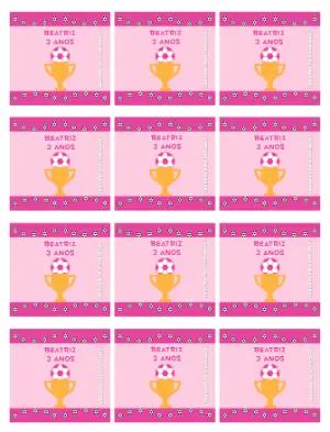 Adesivo para Bala Personalizada Futebol Feminino Rosa Editável para Festa