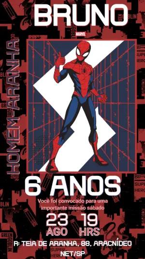 Convite de Aniversário Homem Aranha Poster Editável