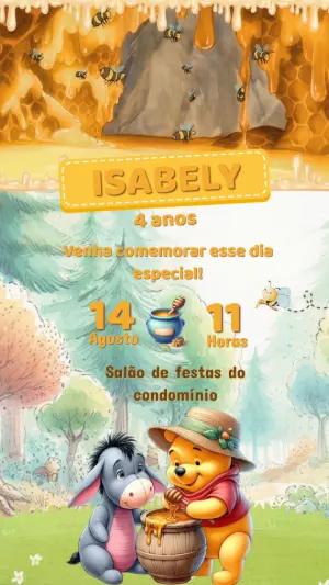 Vídeo Convite de Aniversário Ursinho Pooh Fofo para Editar
