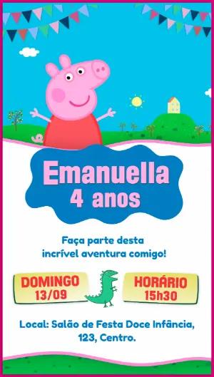 Convite de Aniversário Peppa Pig Colorido para Editar