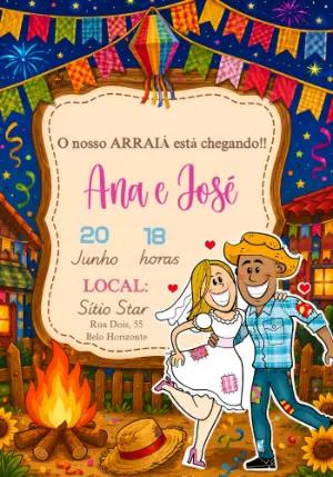 Convite de Festa Junina Casamento Caipira Editável