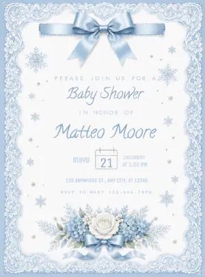 Elegant Winter Baby Shower Invitation - Editable Blue Lace Template