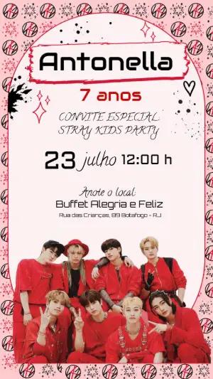Convite de Aniversário Stray Kids K-Pop Modelo Editável