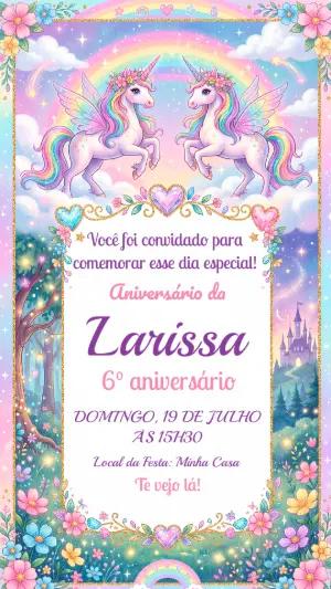 Convite de Aniversário Unicórnio Mágico para Editar