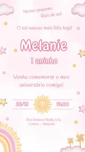 Convite Digital Aniversário 1 Aninho Solzinho Fofo para Editar