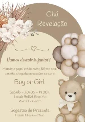 Convite Chá Revelação Ursinho Nude para Editar Online