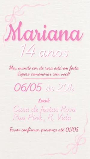 Convite de Aniversário Laço Rosa Aquarela Fofo para Editar