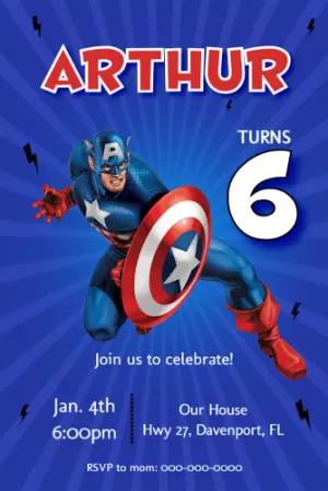 Captain America Birthday Invitation Editable Template