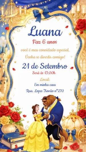 Convite de Aniversário A Bela e a Fera Editável