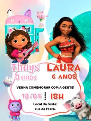 Convite Aniversário Duplo Gabby e Moana para Editar Online