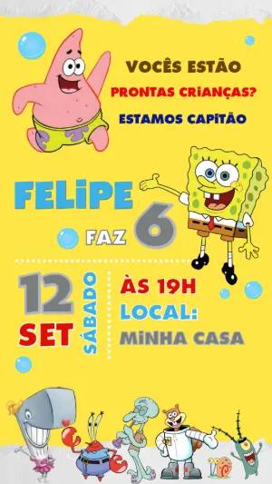 Convite de Aniversário Bob Esponja Digital para Editar