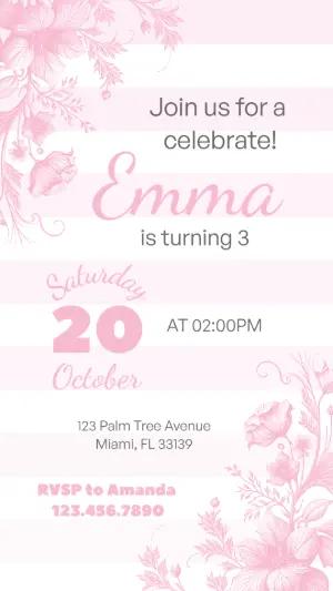 Elegant Pink Floral Birthday Invitation | Editable Template