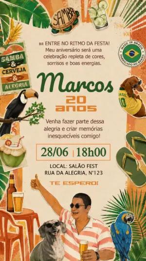 Convite Aniversário Zeca Pagodinho Brasilidade Editável