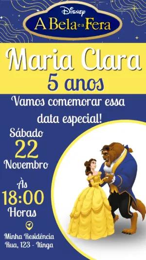 Convite Animado A Bela e a Fera Disney para Editar Online