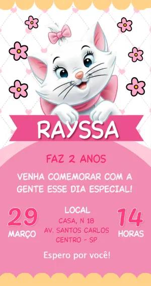 Convite de Aniversário Gatinha Marie Rosa para Editar