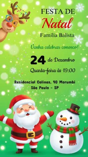 Convite de Natal Fofo com Papai Noel e Rena para Editar