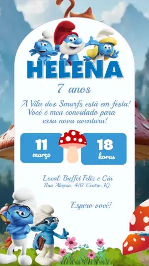 Convite Aniversário Smurfs com Personagens para Editar Online