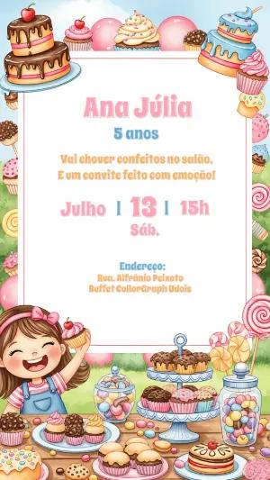 Convite Aniversário Doces e Confeitaria para Editar Online