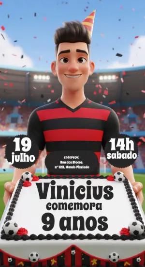 Convite de Aniversário Futebol com Jogador 3D para Editar Online