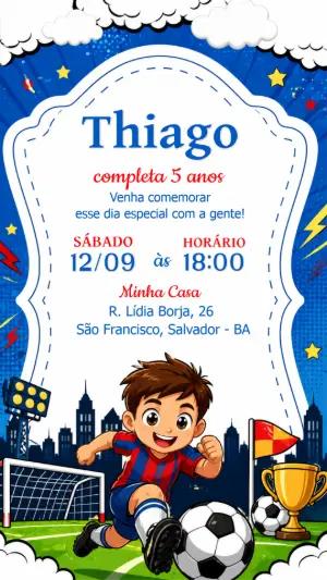 Convite de Aniversário Futebol Infantil para Editar Online