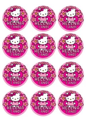Adesivo Redondo Aniversário Hello Kitty para Editar Online