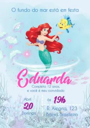 Convite de Aniversário Pequena Sereia Fundo do Mar para Editar