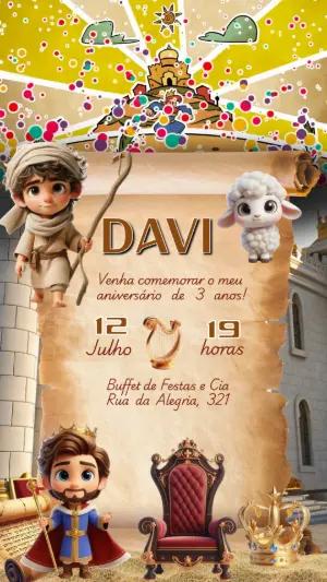 Convite Animado Aniversário Rei Davi para Editar