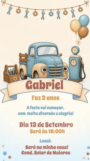 Convite de Aniversário Caminhãozinho Vintage Editável