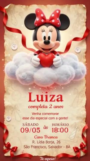 Convite de Aniversário Minnie Vermelha Fofo para Editar
