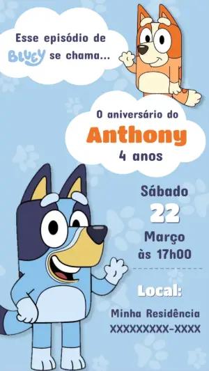 Convite Aniversário Bluey e Bingo para Editar Online