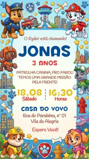 Convite de Aniversário Patrulha Canina Colorido para Editar