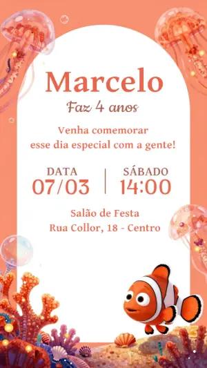 Convite de Aniversário Fundo do Mar com Peixe Editável