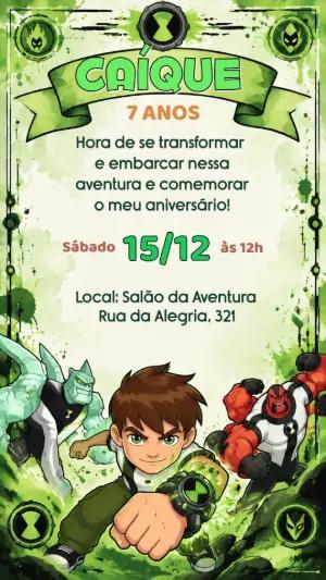 Convite de Aniversário Ben 10 Editável Online