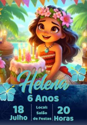 Convite de Aniversário Moana para Editar Online
