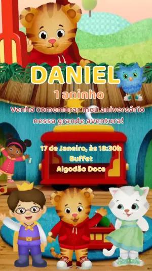 Convite Animado Aniversário Daniel Tigre para Editar Online